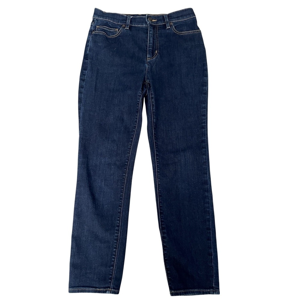 Lands End Womens Size 8 Dark Indigo Wash Straight Leg Stretch Denim Jeans Blue